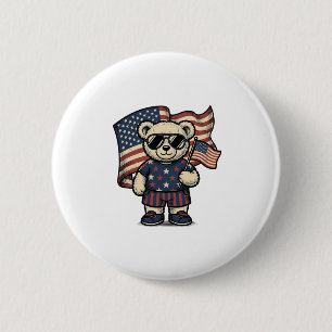 Patriotisches Teddybär-Vintage-Stickerei-Shirt-Des Button