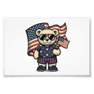 Patriotisches Teddybär-Vintage-Stickerei-Shirt-Des Fotodruck