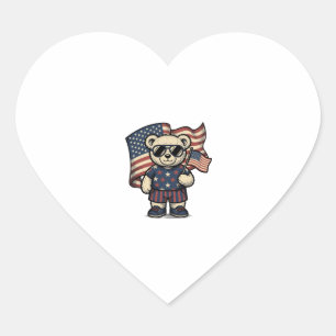 Patriotisches Teddybär-Vintage-Stickerei-Shirt-Des Herz-Aufkleber