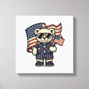 Patriotisches Teddybär-Vintage-Stickerei-Shirt-Des Leinwanddruck