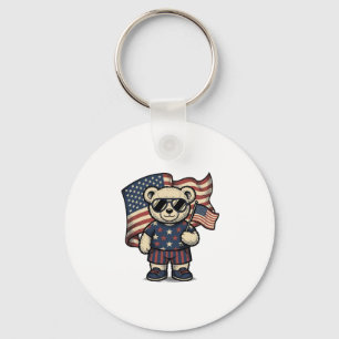 Patriotisches Teddybär-Vintage-Stickerei-Shirt-Des Schlüsselanhänger