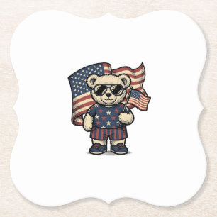Patriotisches Teddybär-Vintage-Stickerei-Shirt-Des Untersetzer