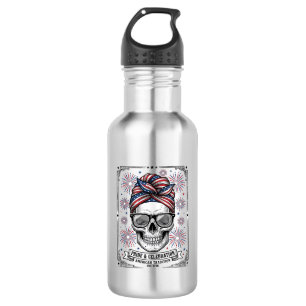 Patriotisches Totenkopf-Feuerwerk Vintage-Stickere Edelstahlflasche