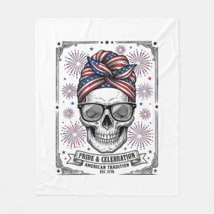 Patriotisches Totenkopf-Feuerwerk Vintage-Stickere Fleecedecke