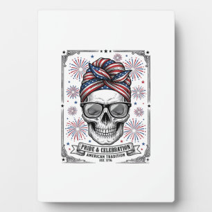 Patriotisches Totenkopf-Feuerwerk Vintage-Stickere Fotoplatte
