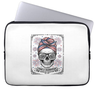 Patriotisches Totenkopf-Feuerwerk Vintage-Stickere Laptopschutzhülle