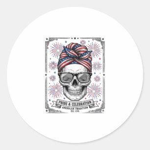 Patriotisches Totenkopf-Feuerwerk Vintage-Stickere Runder Aufkleber