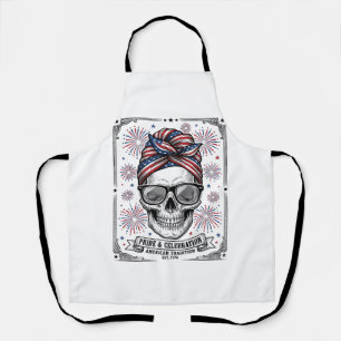 Patriotisches Totenkopf-Feuerwerk Vintage-Stickere Schürze