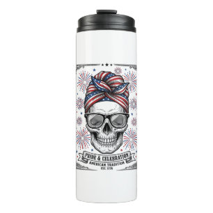 Patriotisches Totenkopf-Feuerwerk Vintage-Stickere Thermosbecher