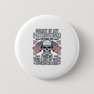 Patriotisches Totenkopf-Vintage-Stich-Zitat-Vektor Button