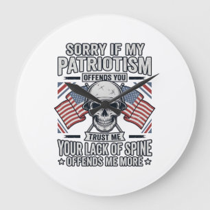Patriotisches Totenkopf-Vintage-Stich-Zitat-Vektor Große Wanduhr
