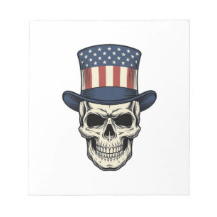 Patriotisches Totenkopf-Vintage-Stickerei-Shirt-De Notizblock