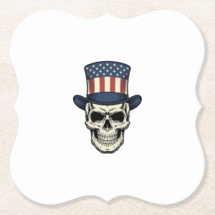Patriotisches Totenkopf-Vintage-Stickerei-Shirt-De Untersetzer