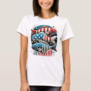 Patriotisches Trio von Fisch - Rot, Weiß und Blau  T-Shirt