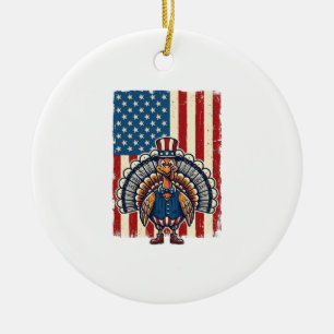 Patriotisches Truthahn-Flagge Vintage-Gravur-Shirt Keramik Ornament