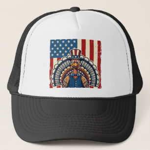 Patriotisches Truthahn-Flagge Vintage-Gravur-Shirt Truckerkappe