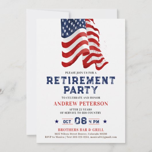 Patriotisches US-Foto Portrait Retirement Party Einladung (Vorderseite)