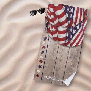 Patriotisches US-Rot-Weiß-Blau-Sterne-Namaste-Benu Strandtuch