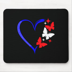 Patriotisches Usa 4. Juli Herz mit Rot Weiß Aber Mousepad