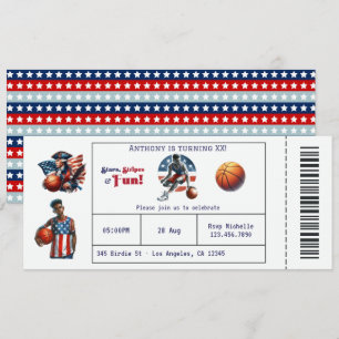 Patriotisches USA-Basketball-Ticket Geburtstagsfei Einladung