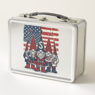 Patriotisches USA-Gnom-Trio Vintage-Vektordesign_1 Metall Brotdose