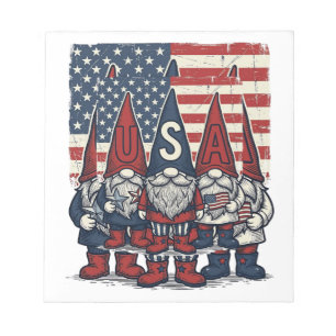 Patriotisches USA-Gnom-Trio Vintage-Vektordesign_1 Notizblock
