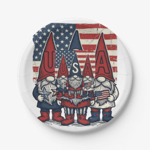 Patriotisches USA-Gnom-Trio Vintage-Vektordesign_1 Pappteller