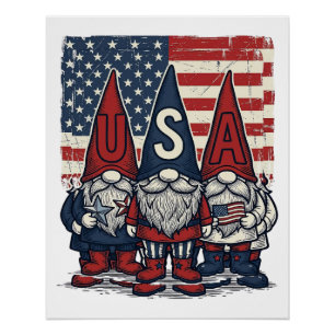 Patriotisches USA-Gnom-Trio Vintage-Vektordesign_1 Poster