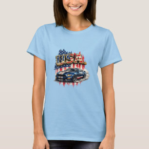 Patriotisches USA Muscle Car Vintage Grafik Frauen T-Shirt