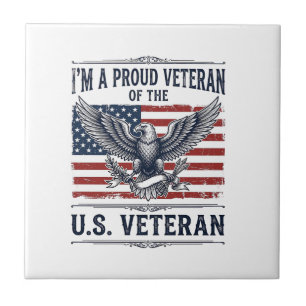 Patriotisches Veteran-Adler Vintage Gravur T-Shirt Fliese