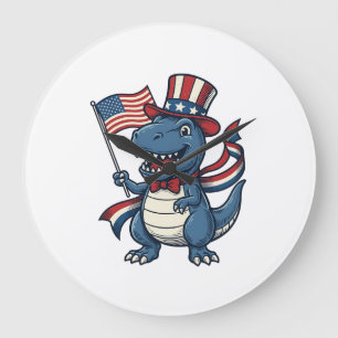 Patriotisches Vintage-Dinosaurier-Vektor-Shirt-Des Große Wanduhr