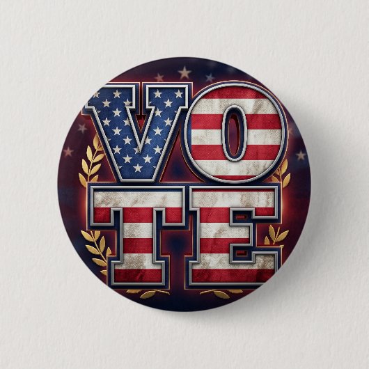 Patriotisches VOTE American Flag Typografie Design Button (Vorderseite)
