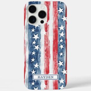 Patriotisches Wasserfarben-Sterne-und-Streifen-Mon iPhone 16 Pro Max Hülle