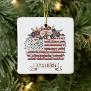 Patriotisches Weihnachten Amerikanische Flagge "Fr Keramikornament