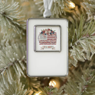 Patriotisches Weihnachten Amerikanische Flagge "Fr Rahmen-Ornament Silber