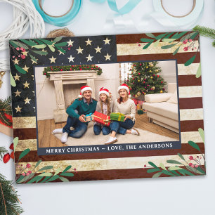 Patriotisches Weihnachtsfoto Vintage Amerikanische Feiertagspostkarte