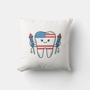 Patriotisches Zahnmaskottchen Feuerwerk Vektor Des Kissen