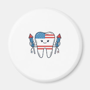 Patriotisches Zahnmaskottchen Feuerwerk Vektor Des Magnet
