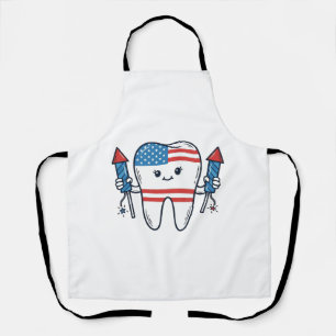 Patriotisches Zahnmaskottchen Feuerwerk Vektor Des Schürze