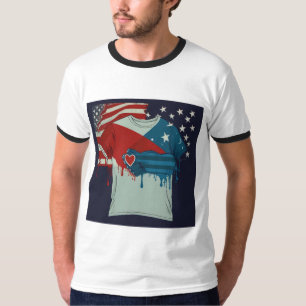 "Patriotismus und Loyalität" - Flag und Herzdesign T-Shirt