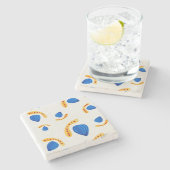 Patrón boho  pintado a mano amarillo y azul steinuntersetzer (Seitenansicht)