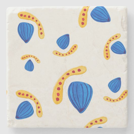 Patrón boho  pintado a mano amarillo y azul steinuntersetzer (Vorderseite)