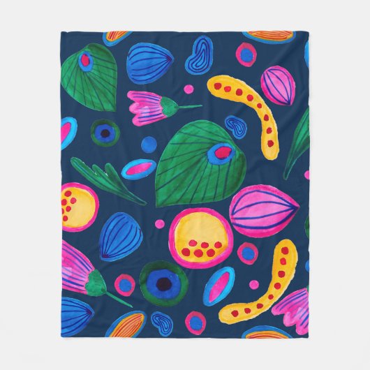 Patrón boho pintado a mano azul navy fleecedecke (Vorderseite)