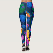 Patrón boho pintado a mano azul navy leggings (Rückseite)