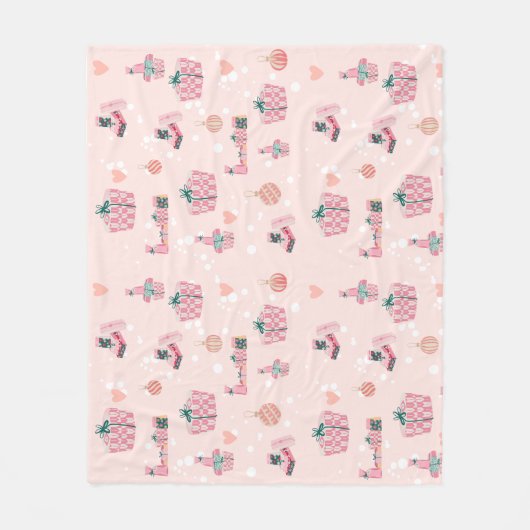 Patrón de Regalos Navideños en Rosa y Verde Pastel Fleecedecke (Vorderseite)