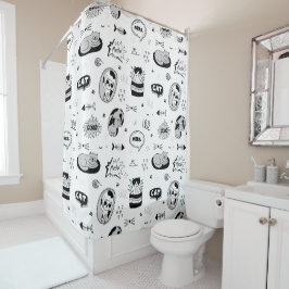 Patrón divertido de gatos en blanco y negro duschvorhang
