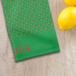 Patronenrot-gelbe Mini-Wildblume grün Geschirrtuch