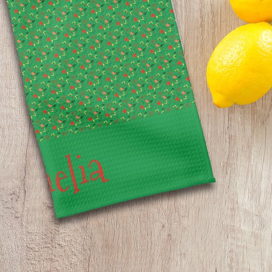 Patronenrot-gelbe Mini-Wildblume grün Geschirrtuch