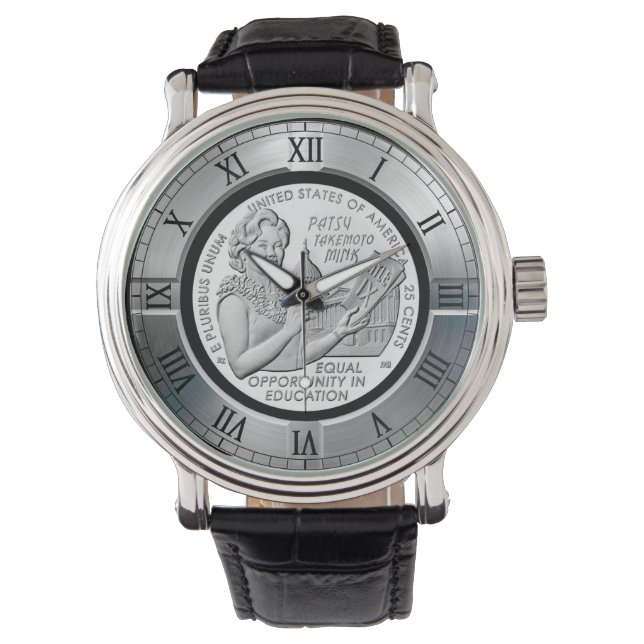 Patsy Takemoto Mink ~ Hawaii ~ "TITLE IX" Armbanduhr (Vorderseite)