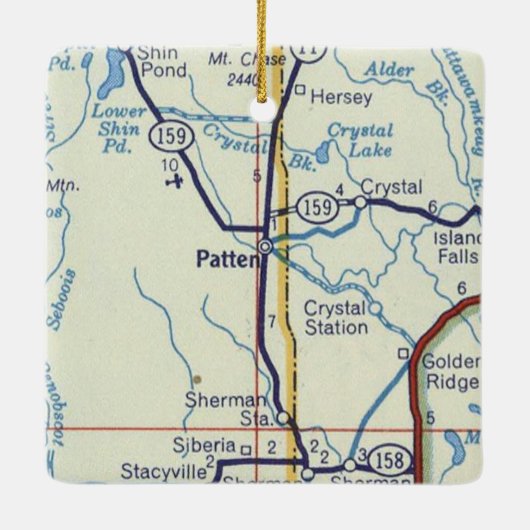 Patten Maine Vintage Karte Keramikornament (Rückseite)